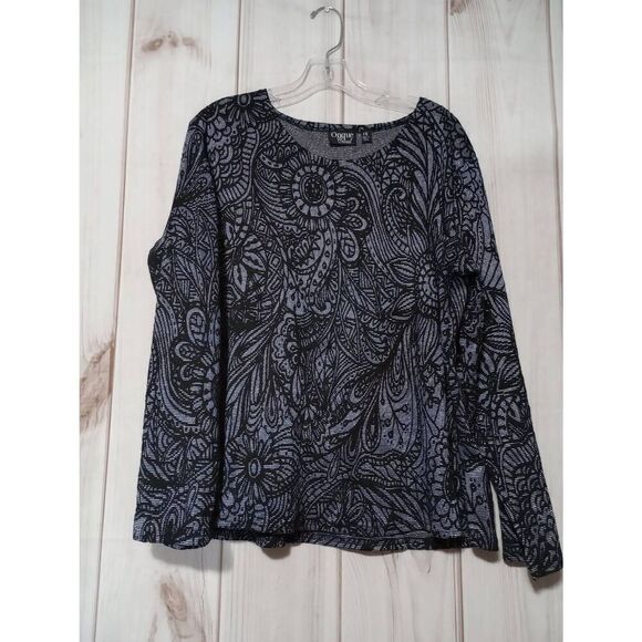 Onque Shirt Ladies 1x Long Sleeve Blue‎ Black Stretch - Picture 1 of 7